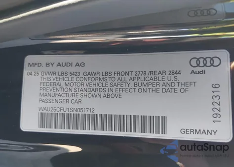 2025 Audi All-New S5 Premium Plus Tfsi Quattro S Tronic z USA, uszkodzony, nr VIN WAU25CFU1SN051712